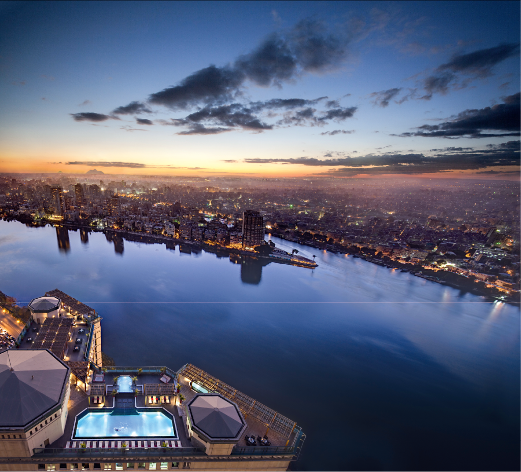 Vista aérea do hotel Fairmont Nile City, Cairo, Egito