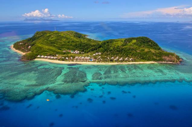 Vista aérea da Ilha de Tokoriki, onde está o Mamanuca Island Resort
