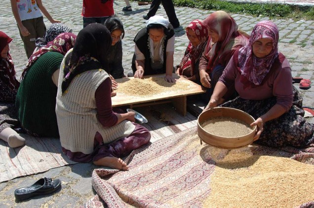 O <strong>keskek </strong>é um prato tradicional da <strong>Turquia</strong>, feito a base de trigo para casamentos e festas religiosas. Homens e mulheres participam de todo o processo: da seleção dos grãos ao preparo em enormes caldeirões