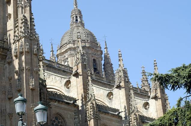 Ao lado da catedral romanesca do século 12 , em Salamanca, está a catedral nova, uma harmônica mistura entre a base gótica tardia e elementos barrocos