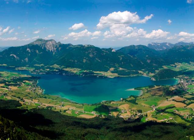 Vista aérea do lago Wolfgangsee Vista aérea do lago Wolfgangsee