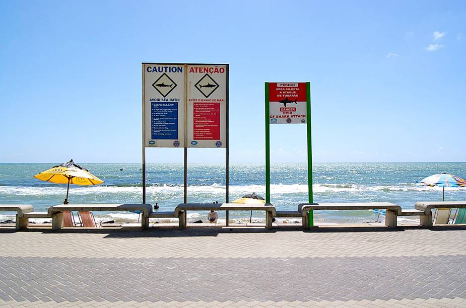 Placas com avisos sobre os perigos de ataques de tubarão estão por toda a orla da <a href="http://viajeaqui.abril.com.br/estabelecimentos/br-pe-recife-atracao-praia-boa-viagem" rel="praia Boa Viagem" target="_blank">praia Boa Viagem</a>; para não correr riscos, nade sempre perto da faixa de areia