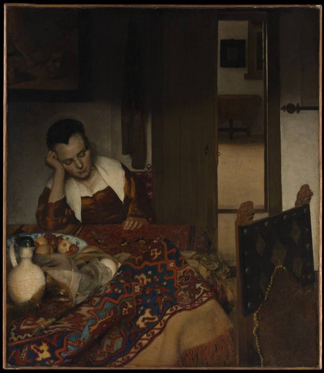 A Maid Asleep (detalhe), de Johannes Vermeer, parte da galeria flamenca e holandesa do Met