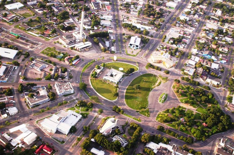 Vista aérea do Centro Cívico de Boa Vista mostra que a cidade foi planejada em forma de leque