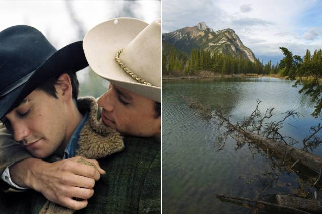 <strong>Brokeback Mountain <a href="http://viajeaqui.abril.com.br/paises/canada" rel="(Alberta, Canadá)">(Alberta, Canadá)</a></strong><br />        A famosa Brokeback Mountain onde os cowboys Jack Twist (Jake Gyllenhaal) e Ennis del Mar (Heath Ledger) trabalharam juntos e viveram um romance proibido não existe. No conto de Annie Proulx, que deu origem ao filme, os dois personagens pastoreiam ovelhas nas <strong>Montanhas Big Horn</strong>, no estado americano de <strong>Wyoming</strong>. O diretor Ang Lee, porém, escolheu as montanhas de Alberta (foto), no Canadá, para as filmagens