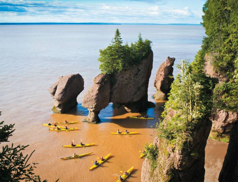 As formações rochosas Giant Flowerpots, em Hopewell Rocks