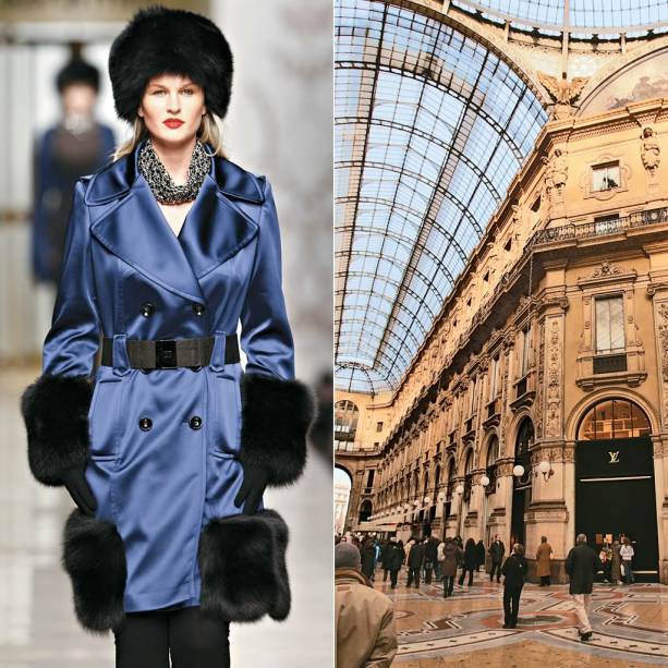A elegante e agitada Milão é conhecida mundialmente pelos desfiles da Milan Fashion Week (à esq.) e pela oferta de lojas, que atrai fashionistas que vêm de todos os cantos. As grifes mais famosas e as casas de alta costura estão concentradas no Quadrilátero de Ouro, região delimitada pela Via Montenapoleone, Via Manzoni, Via della Spiga, Via Sant’Andrea e Via Borgospesso. A bela Galeria Vittorio Emanuelle II (à dir.), com vitrais no teto e piso de mármore do século 19, é repleta de lojas, cafés e restaurantes, uma boa opção para admirar as vitrines ou o vaivém de turistas e nativos A elegante e agitada Milão é conhecida mundialmente pelos desfiles da Milan Fashion Week (à esq.) e pela oferta de lojas, que atrai fashionistas que vêm de todos os cantos. As grifes mais famosas e as casas de alta costura estão concentradas no Quadrilátero de Ouro, região delimitada pela Via Montenapoleone, Via Manzoni, Via della Spiga, Via Sant’Andrea e Via Borgospesso. A bela Galeria Vittorio Emanuelle II (à dir.), com vitrais no teto e piso de mármore do século 19, é repleta de lojas, cafés e restaurantes, uma boa opção para admirar as vitrines ou o vaivém de turistas e nativos