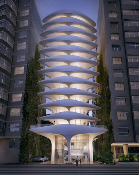 Em formato de espinha dorsal, o prédio de apartamentos projetado por Zaha na Avenida Atlântica deverá ter 12 andares e 40 metros de altura