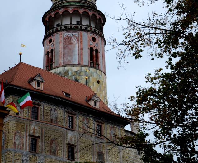 Detalhe da torre do castelo de Cesky Krumlov, República Tcheca