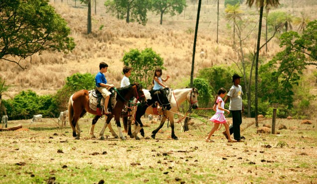 Aos domingos, as crianças podem andar a cavalo