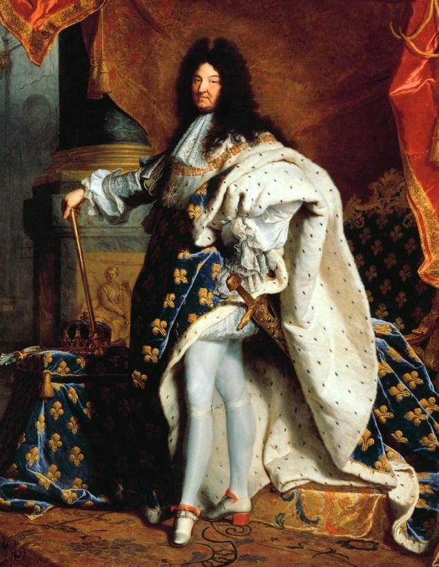 Retrado do rei-sol Luis XIV (detalhe), de Hyancithe Rigaud, no Museu do Louvre