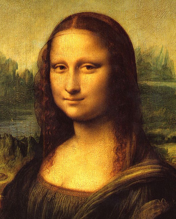 Detalhe da Mona Lisa (ou La Gioconda), de Leonardo da Vinci, no Musée du Louvre