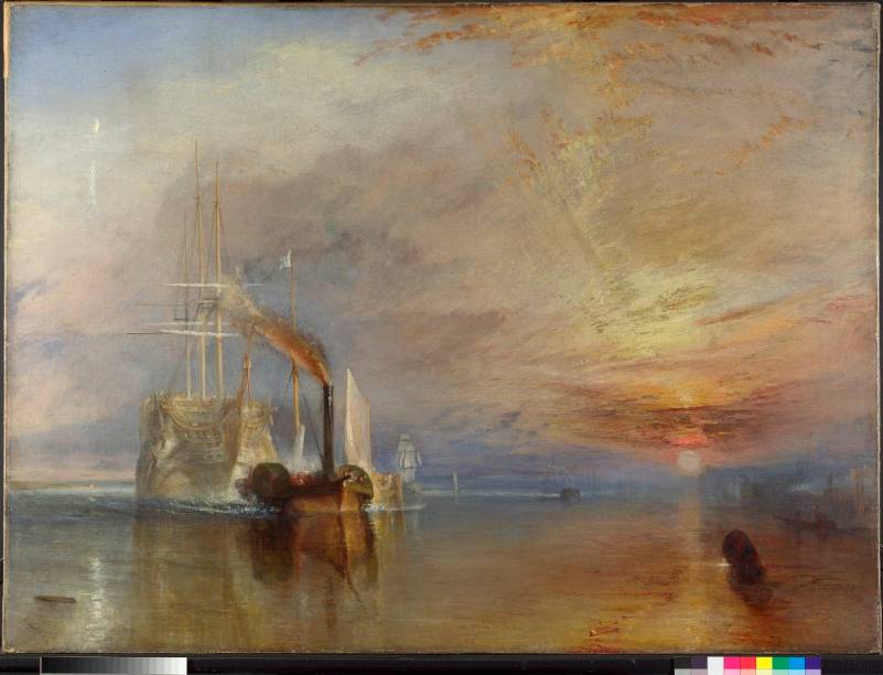 <em>The Fighting Temeraire tugged to her last berth to be broken up (O Fighting Temeraire sendo rebocado para ser desmontado)</em>, the JMW Turner, é considerado por muitos a obra mais querida do acervo da National Gallery de Londres