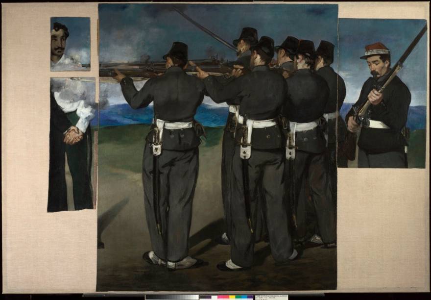 <em>A Execução de Maximiliano I </em>(1867-8), um dos destaques da National Gallery de Londres, é uma coleção de fragmentos retalhados provavelmente pelo próprio autor, Edouard Manet