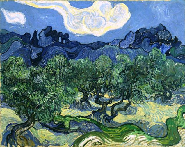 Olive Trees with the Alpilles in the Background, Vincent Van Gogh, 1889, em exposição no Museu de Arte Moderna de Nova York, o MoMA