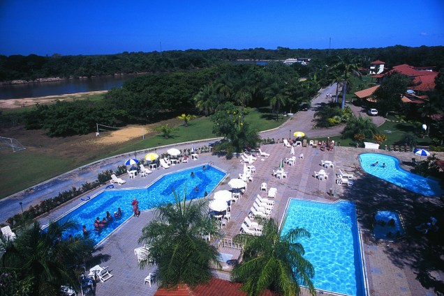 Parque aquático do Hotel Porto Cercado do Sesc Pantanal, em Poconé, Mato Grosso