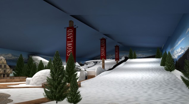 O parque terá pista de esqui e snowboarding