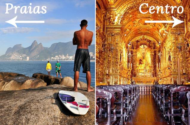 Clique na seta para a direita para ver o roteiro pelo Centro do Rio de Janeiro, ou clique na seta para a esquerda para pegar as dicas de um roteiro pelas praias da Cidade Maravilhosa