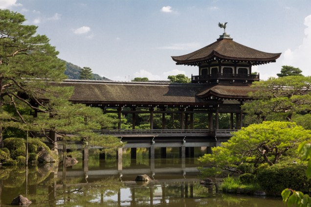Ponte nos jardins do santuário Heian Jingu