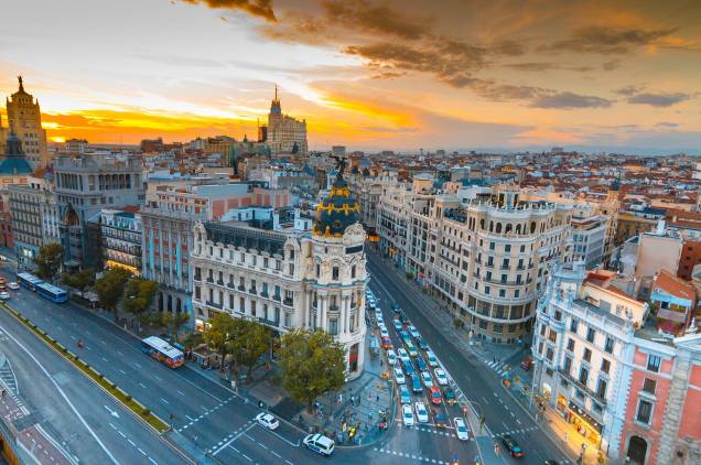Vista aérea da Gran Vía, em Madri Vista aérea da Gran Vía, em Madri