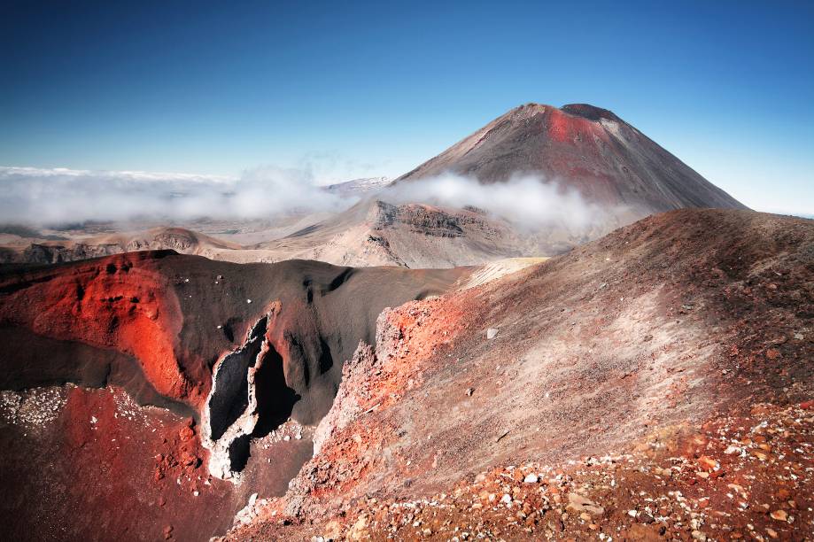 <a href="http:// http://viajeaqui.abril.com.br/paises/nova-zelandia" target="_blank" rel="noopener"><strong>Tongariro, Nova Zelândia</strong></a> Este belo vulcão é um dos três ativos da ilha norte da Nova Zelândia. Com 1.978m de altitude em seu cume mais alto, é composto por um maciço com pelo menos 12 cones. O nome deriva das palavras maori “tonga” (vento sul) e “riro” (arribado, aportado), que veio de uma lenda. Senta que lá vem história: <em>Segundo a lenda, o grande navegador Ngatoroirangi, padre da migração Arawa no século XIV, escalou o Tongariro e, chegando lá em cima, enquanto ele perecia no cume da grande montanha e esperando que os deuses lhe enviassem fogo, ele disse “Ka riro au I te tonga” (Eu estou aportado no amargo vento sul)</em>.