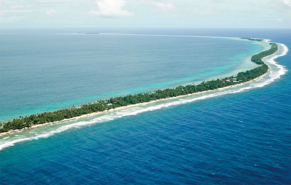 A faixa de areia que é Funafuti, a principal ilha de Tuvalu