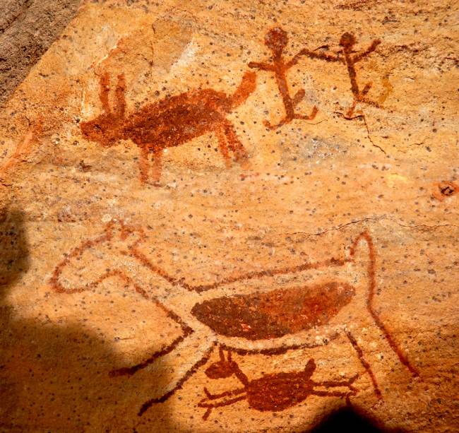 Pinturas rupestres do Boqueirão da Pedra Furada no <a href="http://viajeaqui.abril.com.br/cidades/br-pi-serra-da-capivara" rel="Parque Nacional da Serra da Capivara" target="_blank">Parque Nacional da Serra da Capivara</a>, Piauí