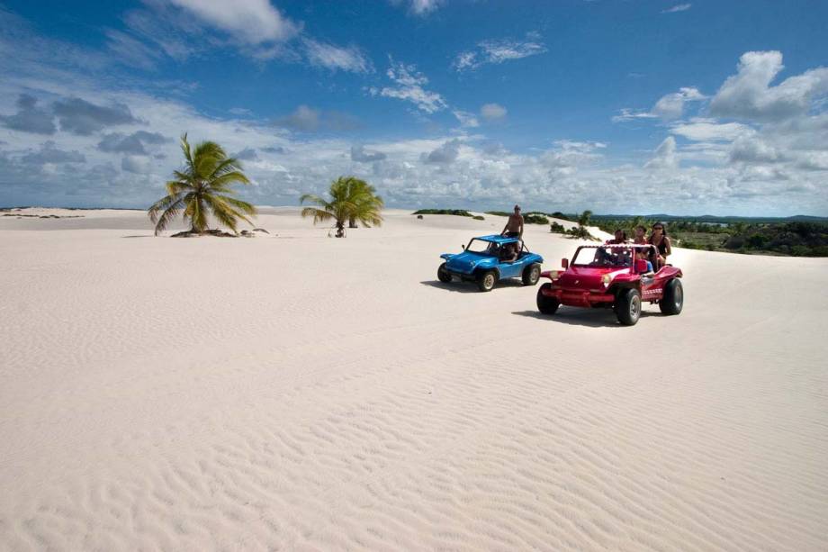 Bugues passeiam nas dunas da Praia do Saco, Aracaju em Sergipe, uma das praias mais belas de Sergipe