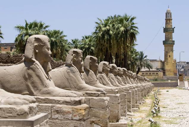 Fileira de esfinges no templo de Luxor, Egito