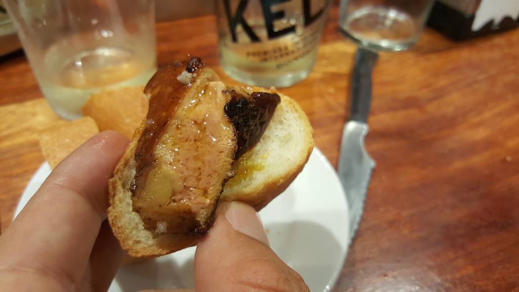 O foie gras na chapa divino do La Cuchara de San Telmo, o meu preferido de San Sebastián