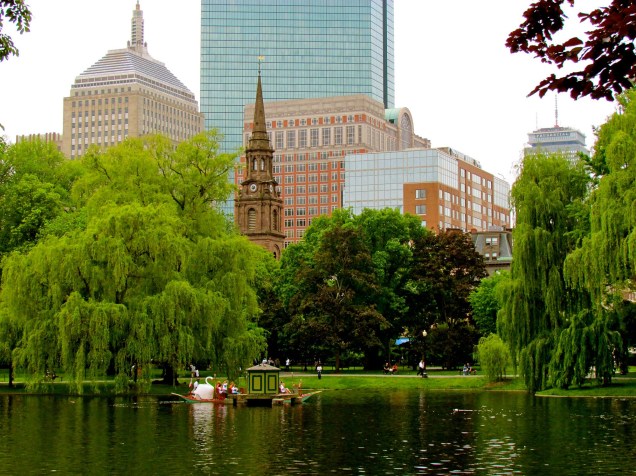 A beleza do Boston Public Garden, com suas diversas espécies de árvores, flores e plantas