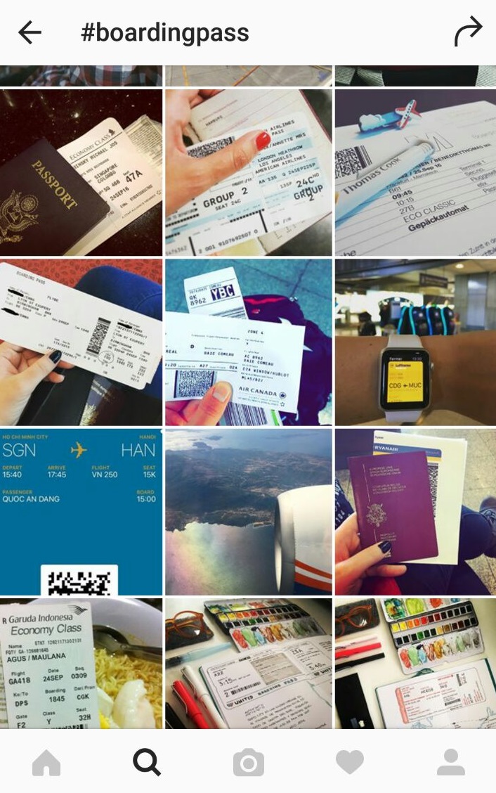 Basta usar a hashtag #boardingpass para ver fotos de cartões de embarque pelo mundo afora; pela data e hora dá para saber até se a pessoa está no aeroporto naquele momento