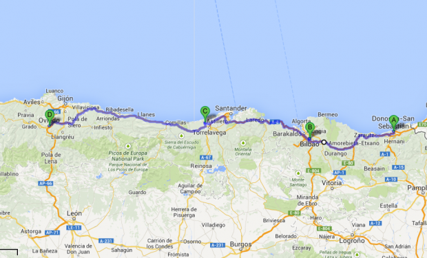 De San Sebastián, no País Basco, a Oviedo, em Astúrias, parando em Bilbao e Santillana de Mar
