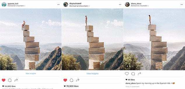 Na foto da esquerda, a blogueira copia a mesma pose do casal - cada um publicou uma foto diferente em seus perfis