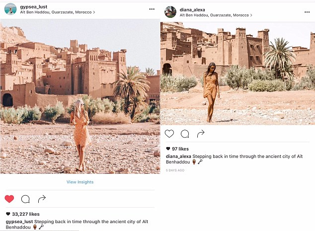 Um clique no Marrocos, com uma pequena variação  de trajes. Lauren contou para o Daily Mail que não faz propaganda do que veste, e por isso, o trabalho para conseguir as mesmas peças de roupas e acessórios é duro