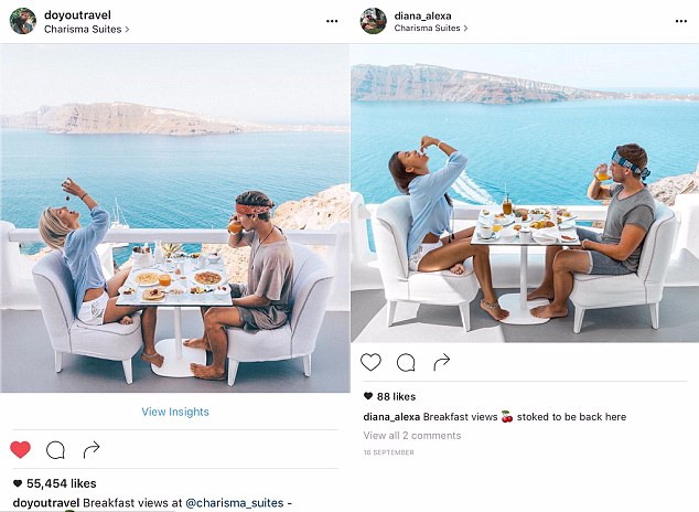 Café-da-manhã com direito a pose forçada em Santorini