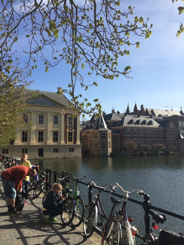 O museu Mauritshuis e, ao fundo, o parlamento