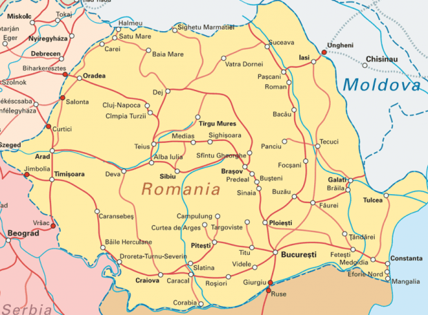 Mapa de linhas de trem da Romênia