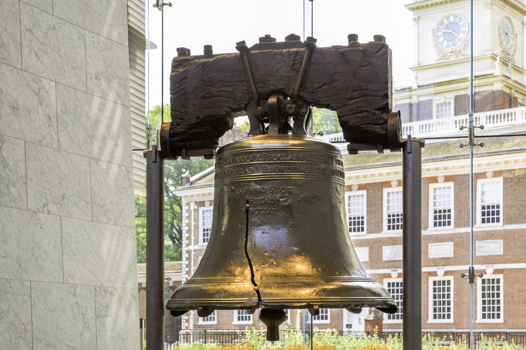 O famoso Sino da Liberdade e o prédio do Independence Hall logo atrás (foto: iStock)