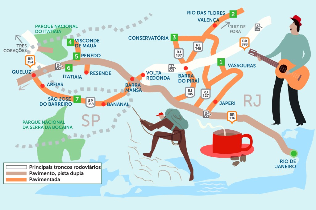 Mapa do Roteiro Rodoviário Vale do Café e Serra da Bocaina