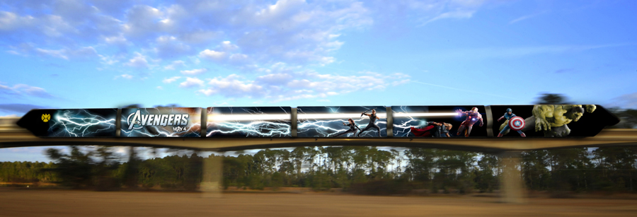 Monorail com imagens dos Avengers - veja que o nome Marvel foi omitido. (Foto: Disney Parks Blog)