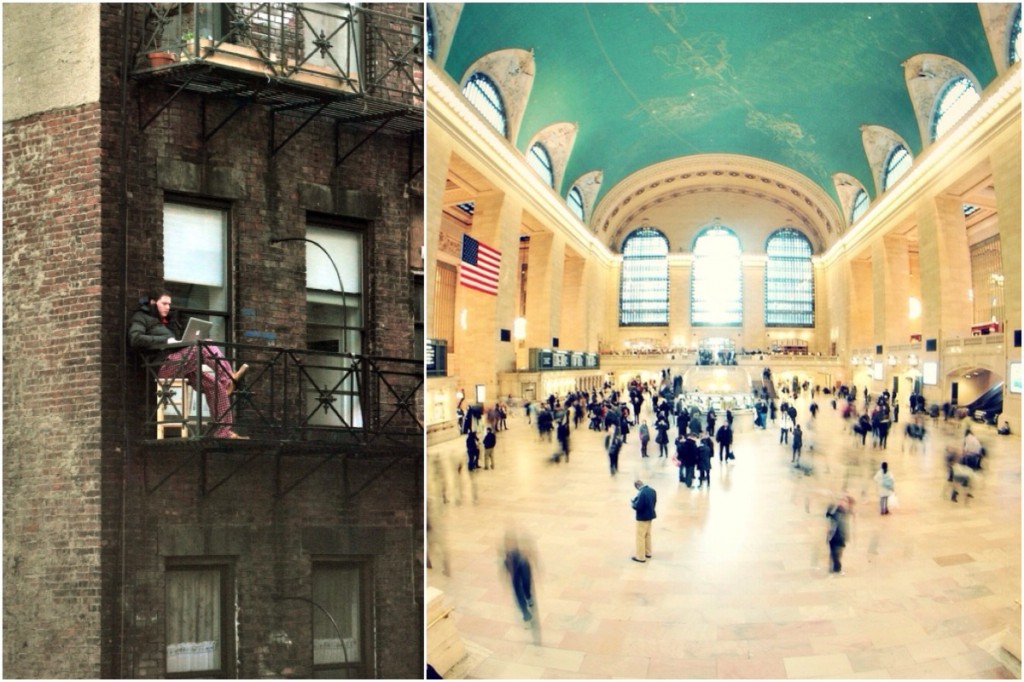 Estátua da Liberdade da Liberty Island / Grand Central Terminal fotografada com uma lente fisheye, em baixa velocidade (fotos: Anna Laura Wolff)