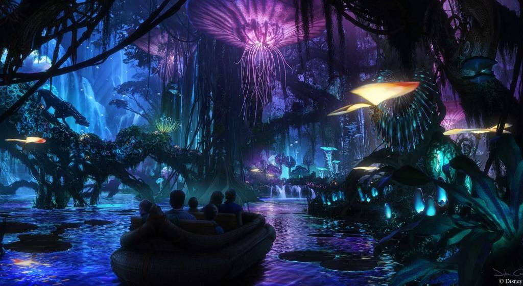 Um dos brinquedos da área de Avatar vai simular o planeta Pandora e suas bioluminescências
