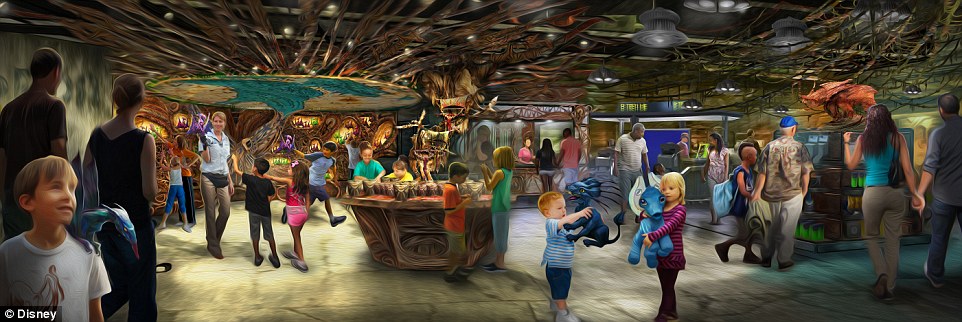 Ilustração mostra como serão as lojinhas da nova área do parque, que está prevista para estrear no próximo verão dos Estados Unidos