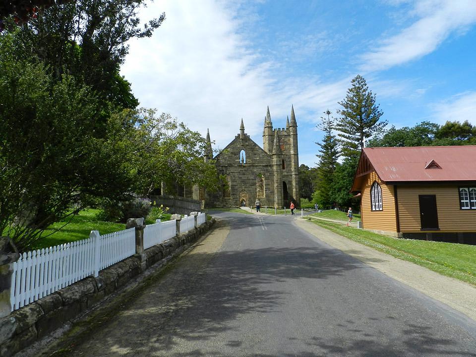 A igreja de Port Arthur, hoje em ruínas