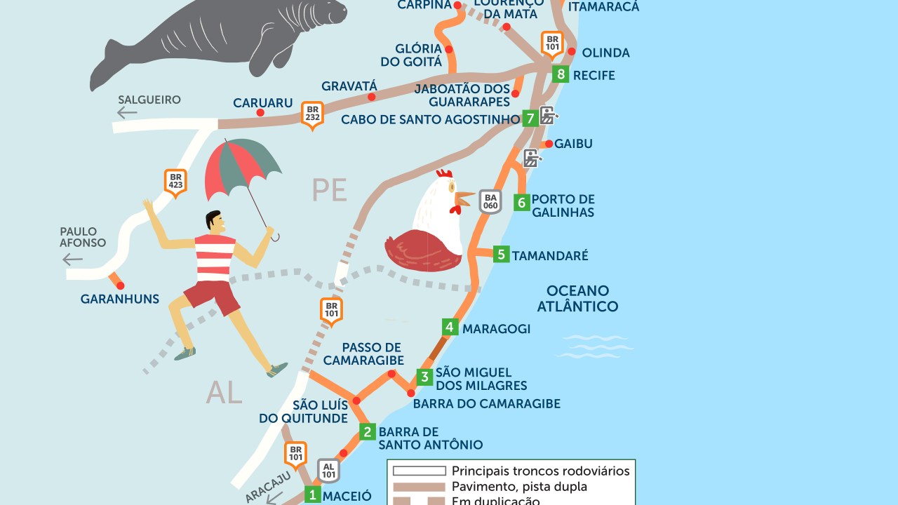 Roteiro rodoviário estradas de Maceió a Recife