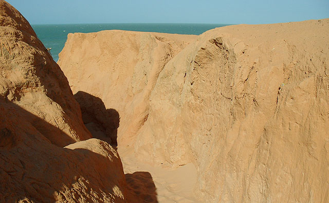 As falésias de Canoa Quebrada (CE), vistas de cima, com o mar verdinho ao fundo