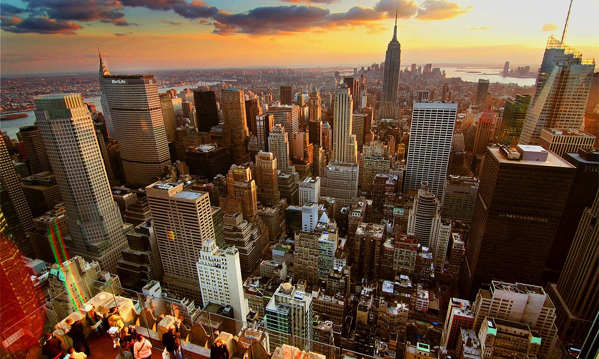 Vista do pôr do sol em Nova York, Estados Unidos