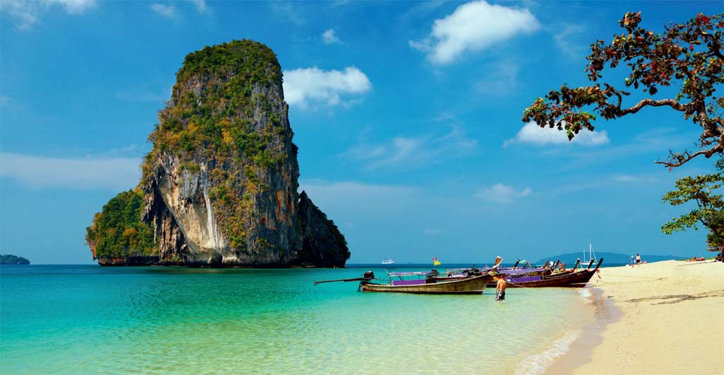 A Praia de Railay, na Tailândia, que é menos lotada e mais low-profile do que a famosa Phuket