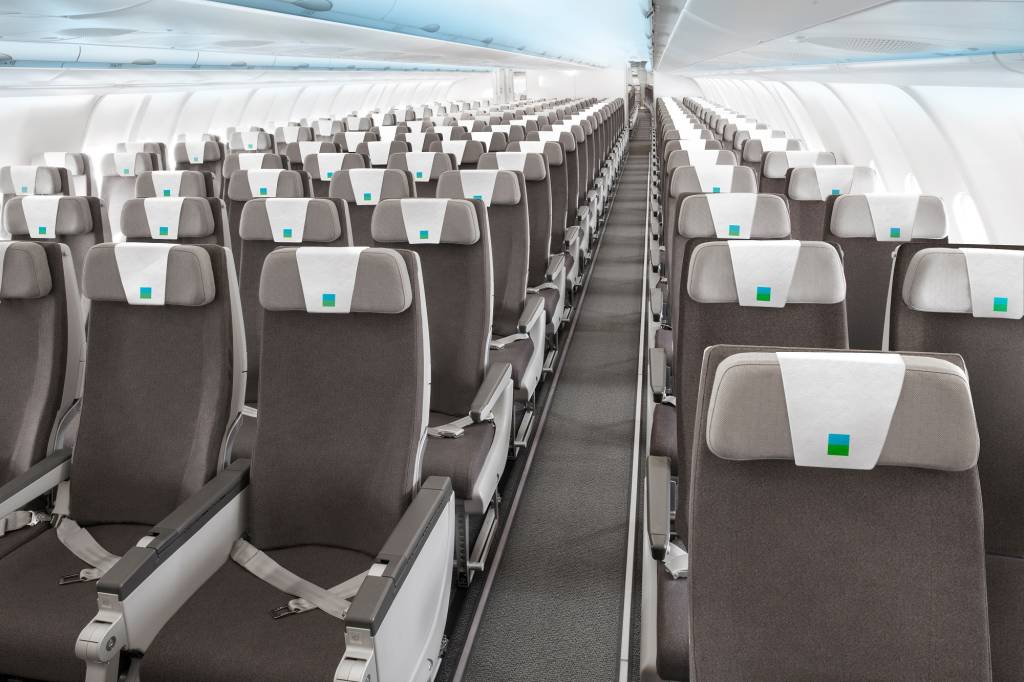 Interior da companhia aérea Level, que quer fazer voos internacionais de longa duração com tarifas low cost
